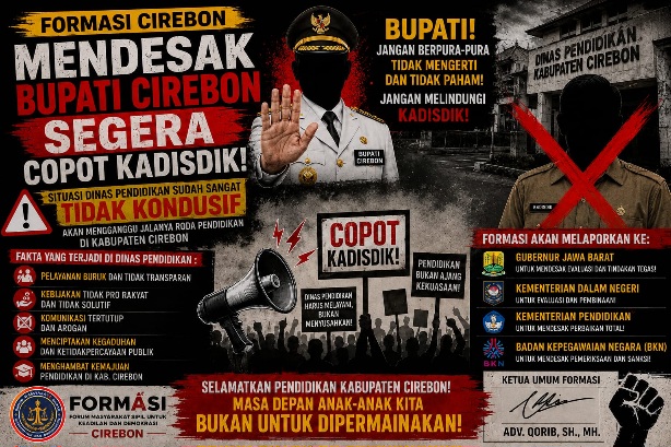 FORMASI Desak Bupati Cirebon Bertindak Tegas, Kepala Dinas Pendidikan Diminta Dicopot Jika Gagal Pulihkan Kepercayaan Publik 1 IMG 20260623 WA0006